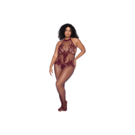 Combinaison grande taille en résille couleur cerise 